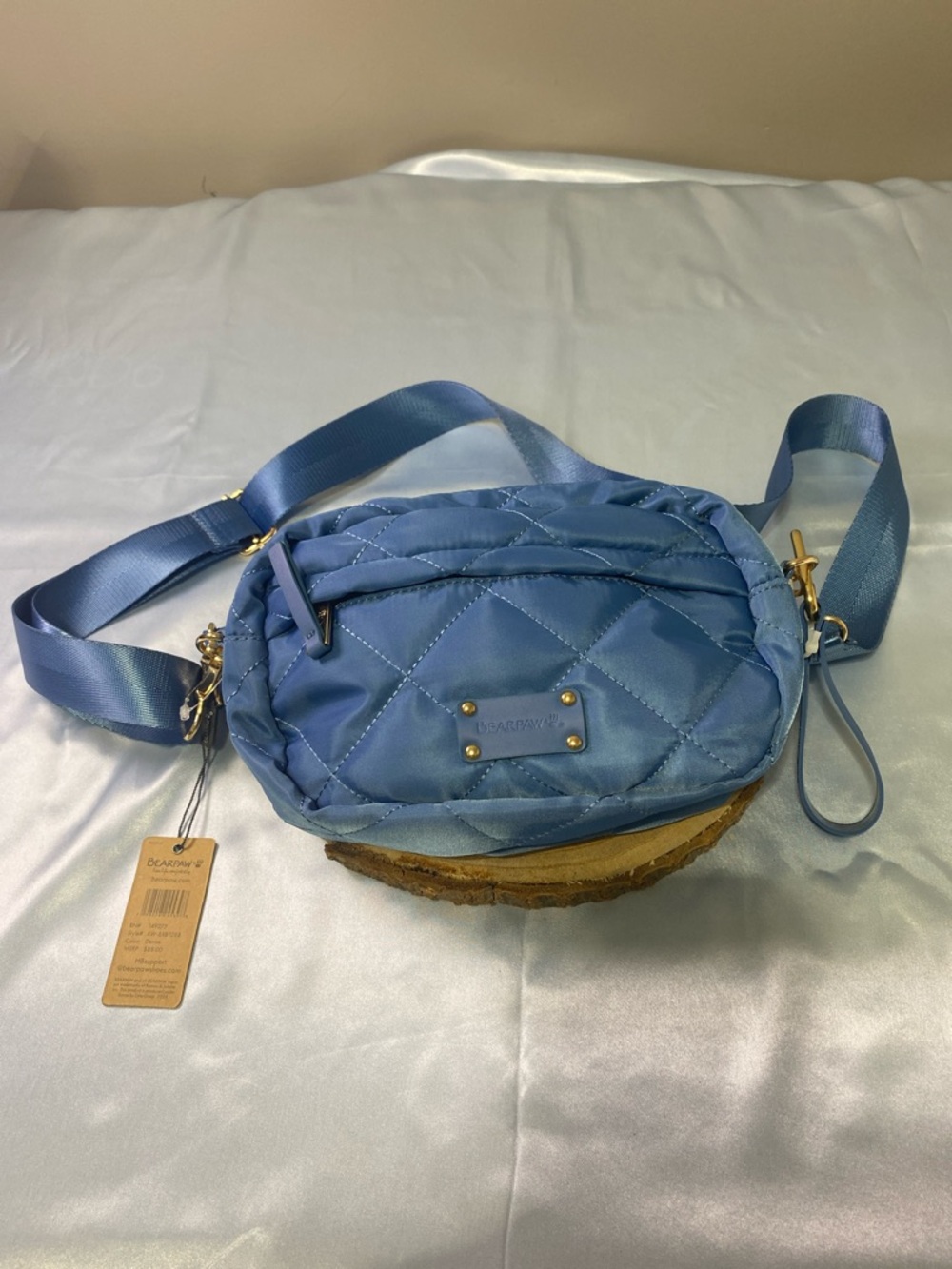 BEARPAW. Quilted Satin Crossbody Bag in Blue - Unbranded